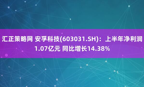 汇正策略网 安孚科技(603031.SH)：上半年净利润1.07亿元 同比增长14.38%